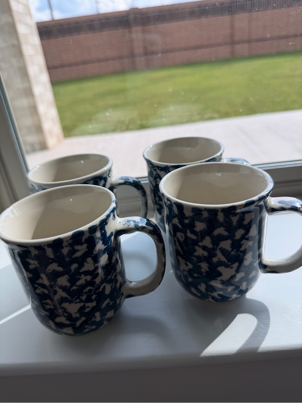 Blue Speckled Ceramic Coffee Mugs - Set of 4